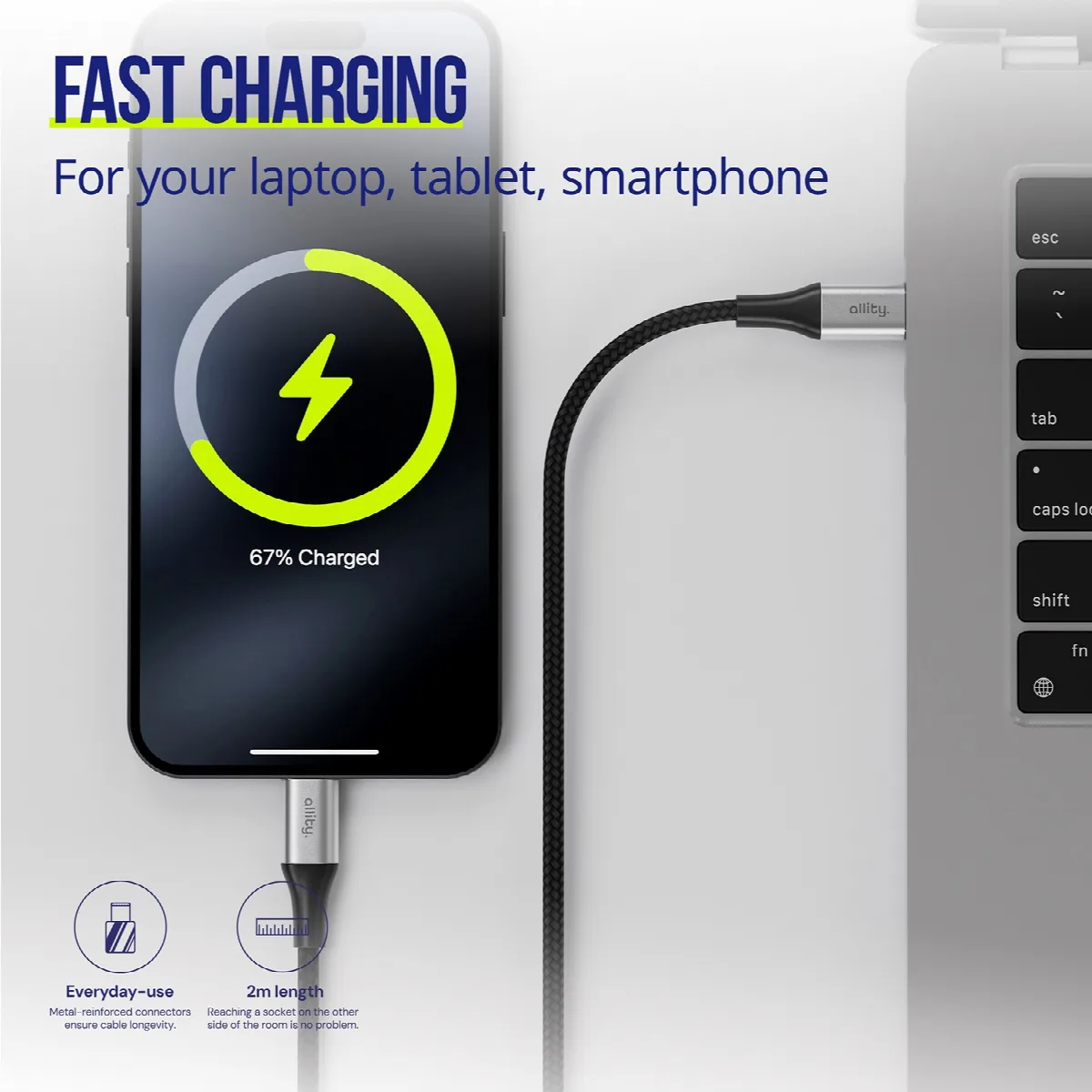 Καλώδιο Allity AUC-01 USB-c - USB-c 1,0 m 100W μαύρο – εικόνα 3