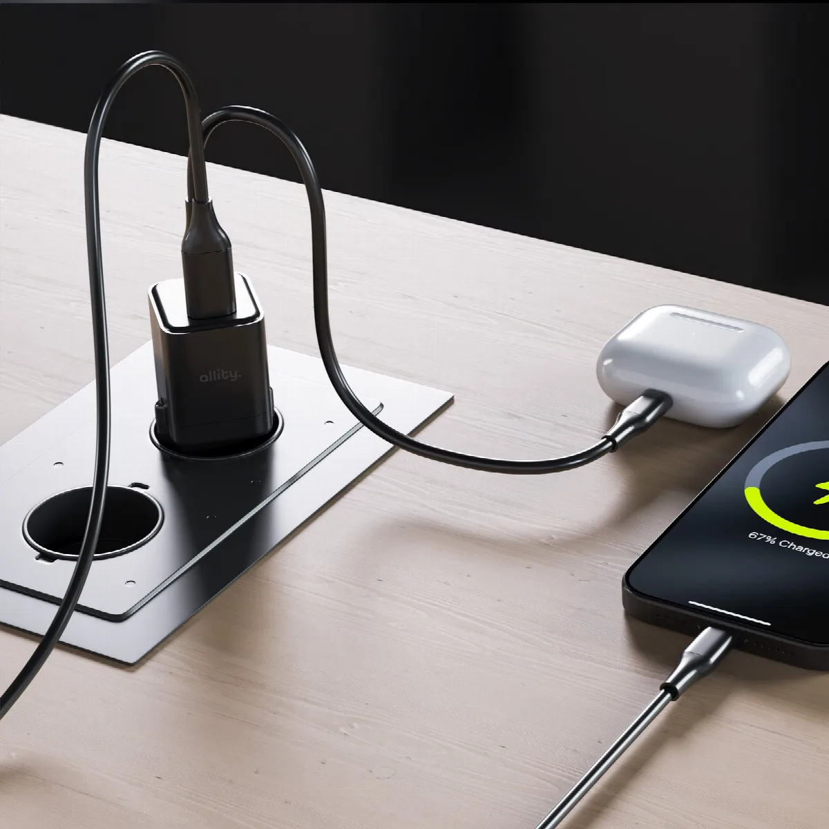 Φορτιστής τοίχου Allity GaN PD QC ATC-01-20WAC 1x USB-c 1x USB-a 20W μαύρος – εικόνα 2