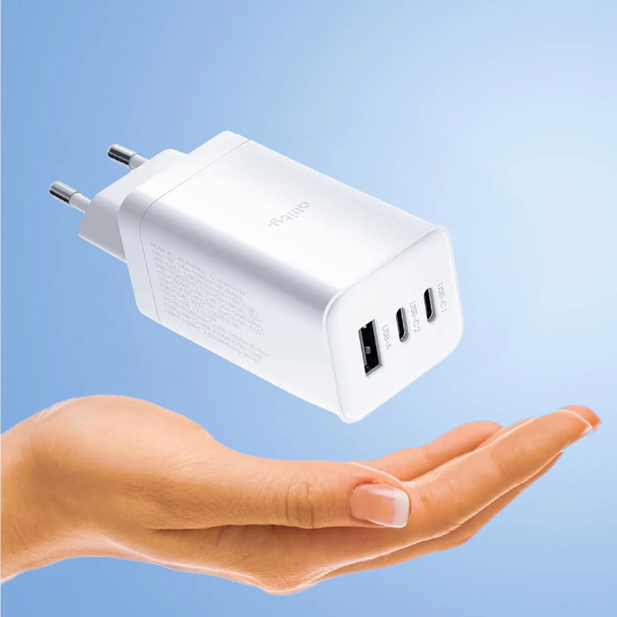 Φορτιστής τοίχου Allity GaN PD QC ATC-01-65WACC 2x USB-c 1x USB-a 65W λευκός – εικόνα 3
