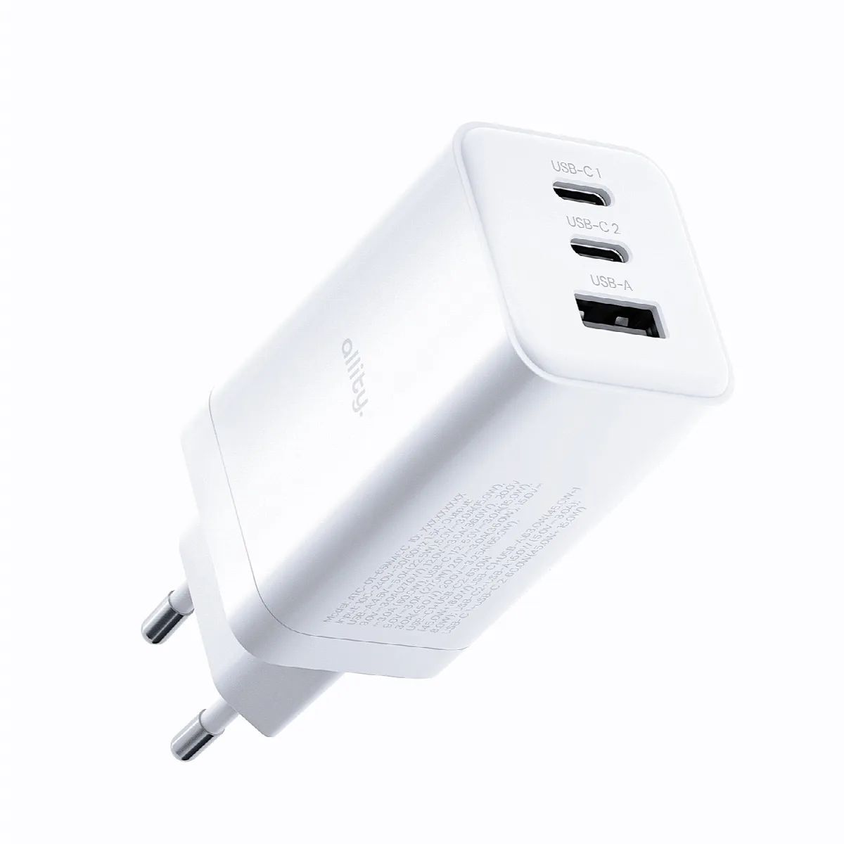 Φορτιστής τοίχου Allity GaN PD QC ATC-01-65WACC 2x USB-c 1x USB-a 65W λευκός – εικόνα 4