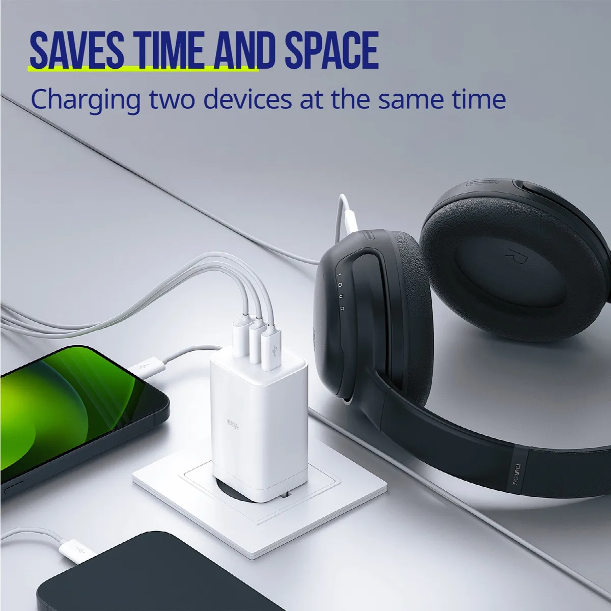 Φορτιστής τοίχου Allity GaN PD QC ATC-01-65WACC 2x USB-c 1x USB-a 65W λευκός – εικόνα 2