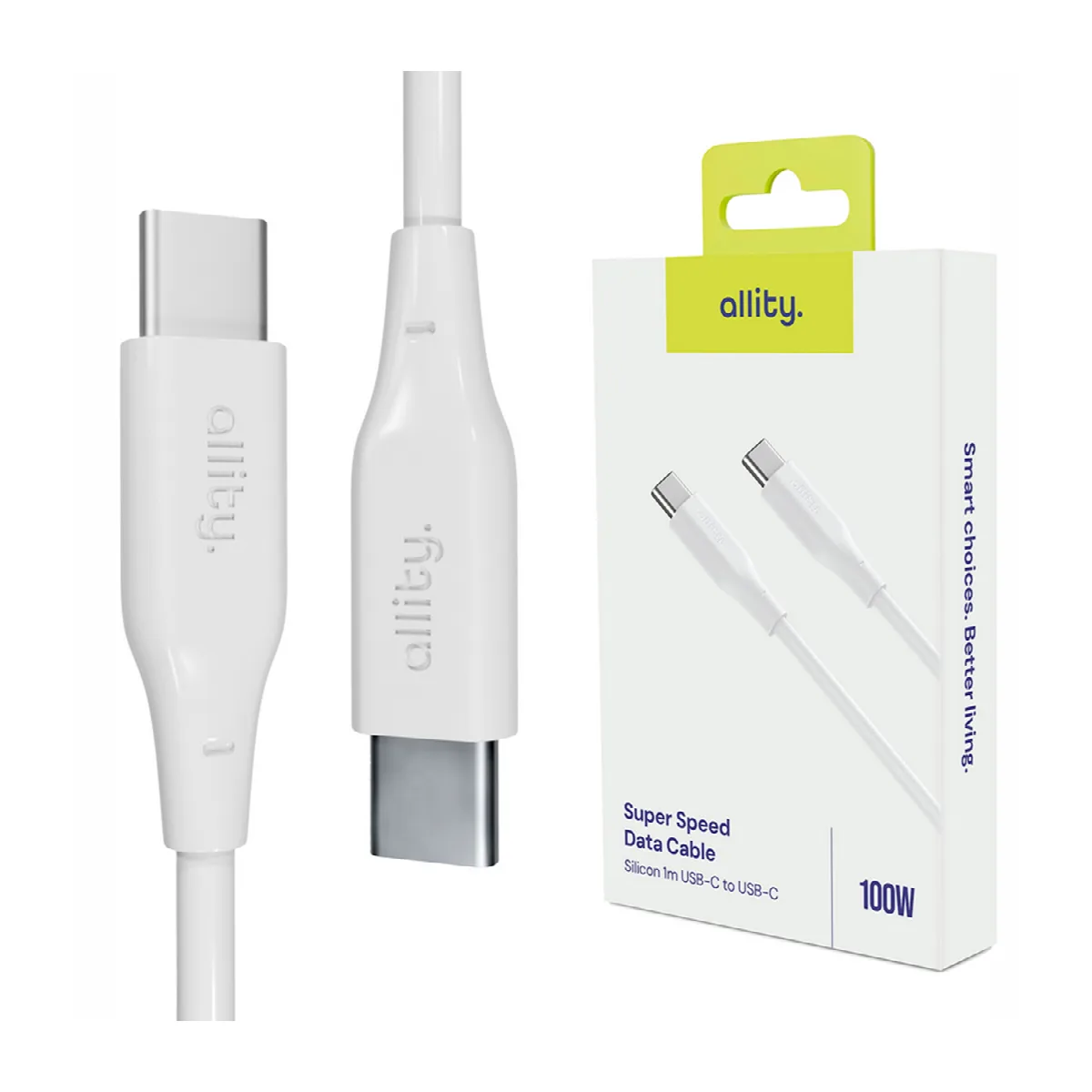 Καλώδιο Allity AUC-02 USB-c - USB-c 1,0 m 100W λευκό