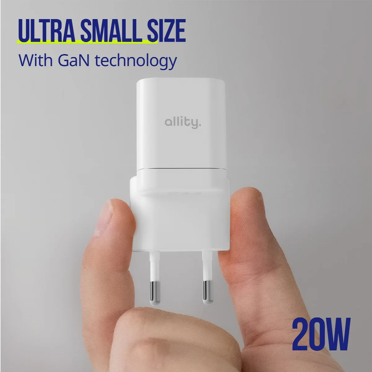 Φορτιστής τοίχου Allity GaN PD QC ATC-01-20WAC 1x USB-c 1x USB-a 20W λευκός – εικόνα 2