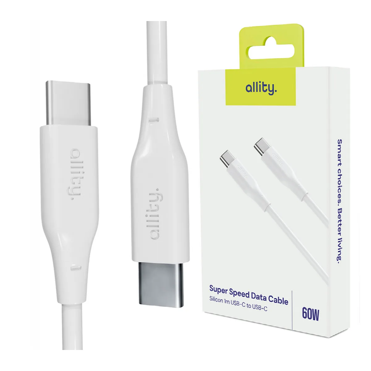 Καλώδιο Allity AUC-02 USB-c - USB-c 2,0 m 60W λευκό
