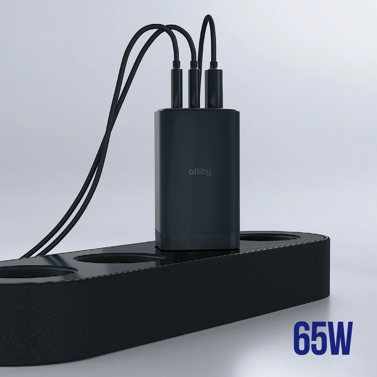 Φορτιστής τοίχου Allity GaN PD QC ATC-01-65WACC 2x USB-c 1x USB-a 65W μαύρος – εικόνα 2