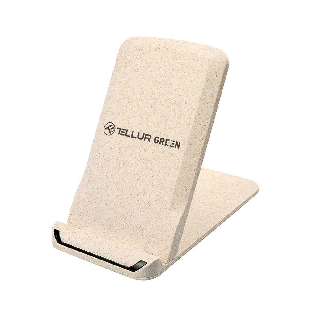 Tellur - Green - 15W Wireless Desk Charger - Cream - Wheat Straw