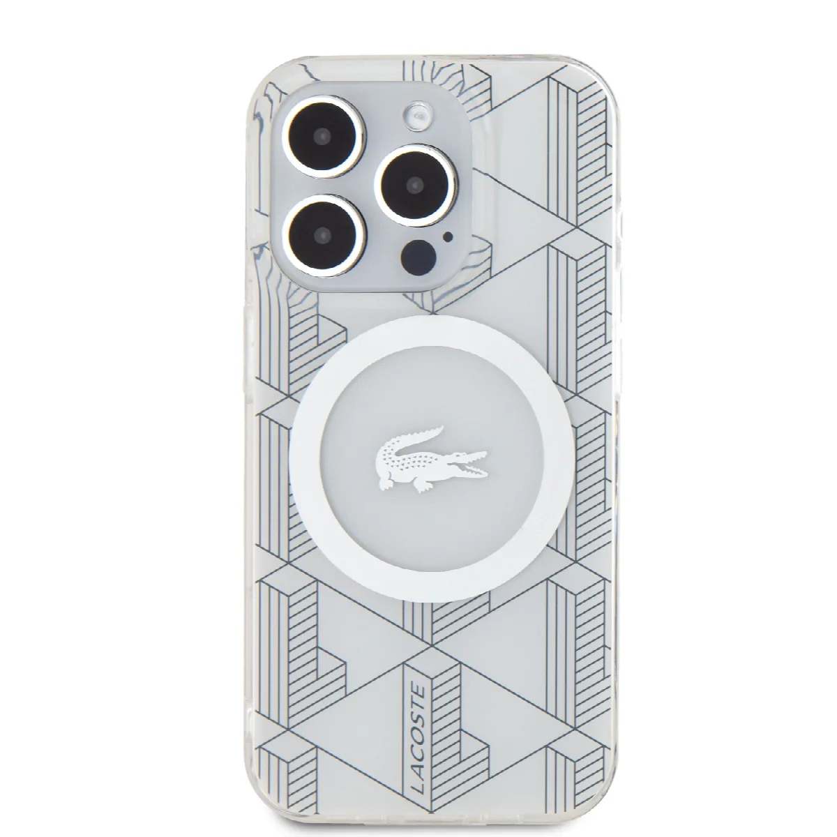 Lacoste Magsafe Monogram Croc Logo Hard Case Θήκη προστασίας από Σιλικόνη για iPhone 15 Pro Max Farine/Silver – εικόνα 3