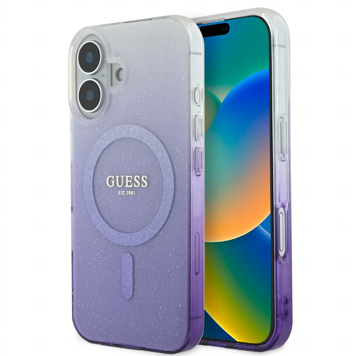 Guess Magsafe “Glitter Gradient” Hard Case Θήκη προστασίας από σκληρό πλαστικό – iPhone 16 Μωβ – GUHMP16SHGRCELU