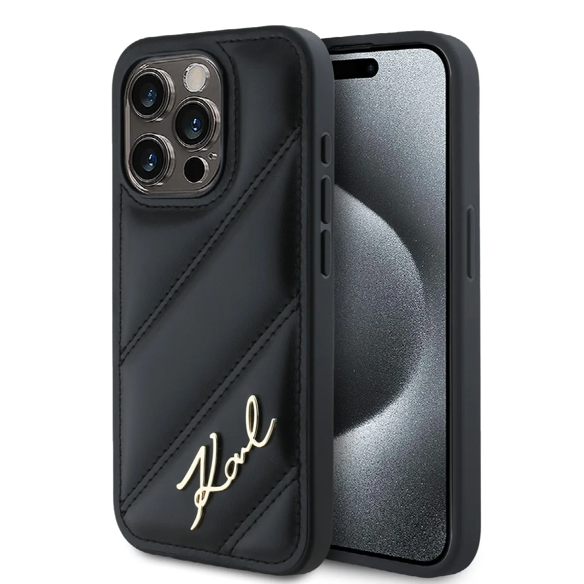 Karl Lagerfeld “Quilted Metal Signature Logo Collection” Case Θήκη προστασίας από δερματίνη – iPhone 15 Pro Max Μαύρο – KLHCP15X