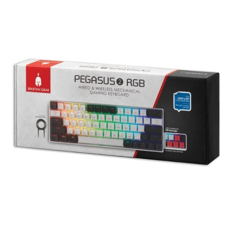 Spartan Gear Pegasus 2 Ασύρματο Gaming Μηχανικό Πληκτρολόγιο 65% με RGB φωτισμό US - White/Grey – εικόνα 2