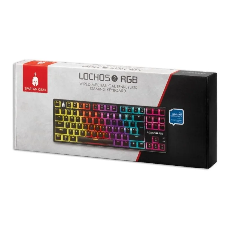 Spartan Gear Lochos 2 Gaming Μηχανικό Πληκτρολόγιο Tenkeyless με RGB φωτισμό US - Μαύρο – εικόνα 2