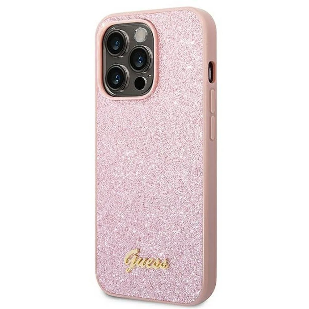 Guess Glitter Flakes Script Metal Logo Back Cover Σιλικόνης Ροζ (iPhone 14 Pro) – εικόνα 2