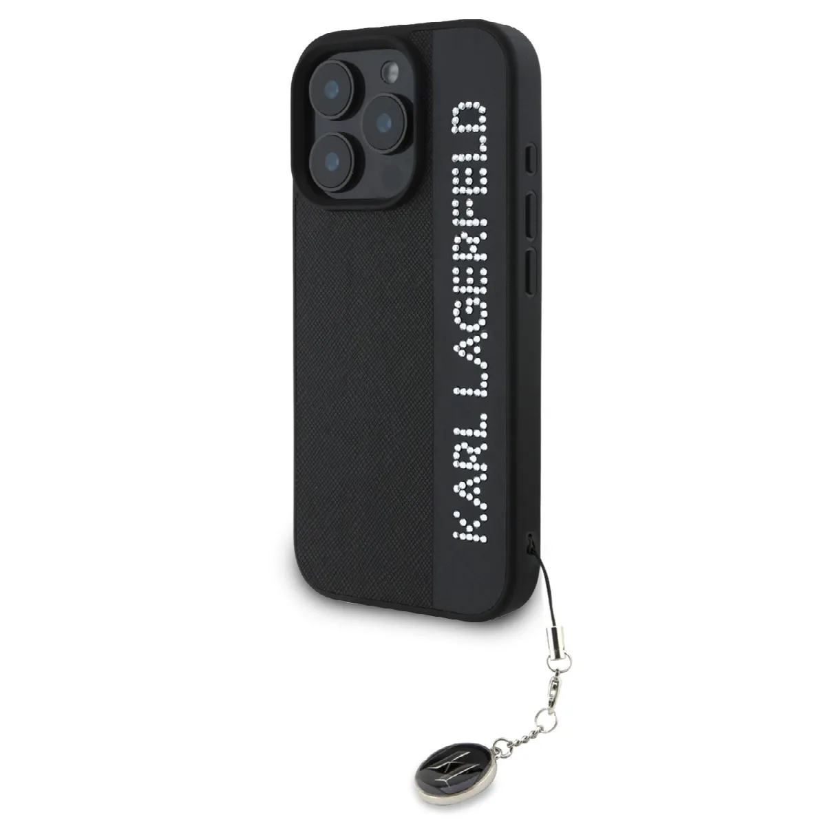 Karl Lagerfeld “Rhinestones and Charm” Θήκη προστασίας από για iPhone 16 Pro με κρεμαστό στολίδι Μαύρο – KLHCP16LPSAKDGCK