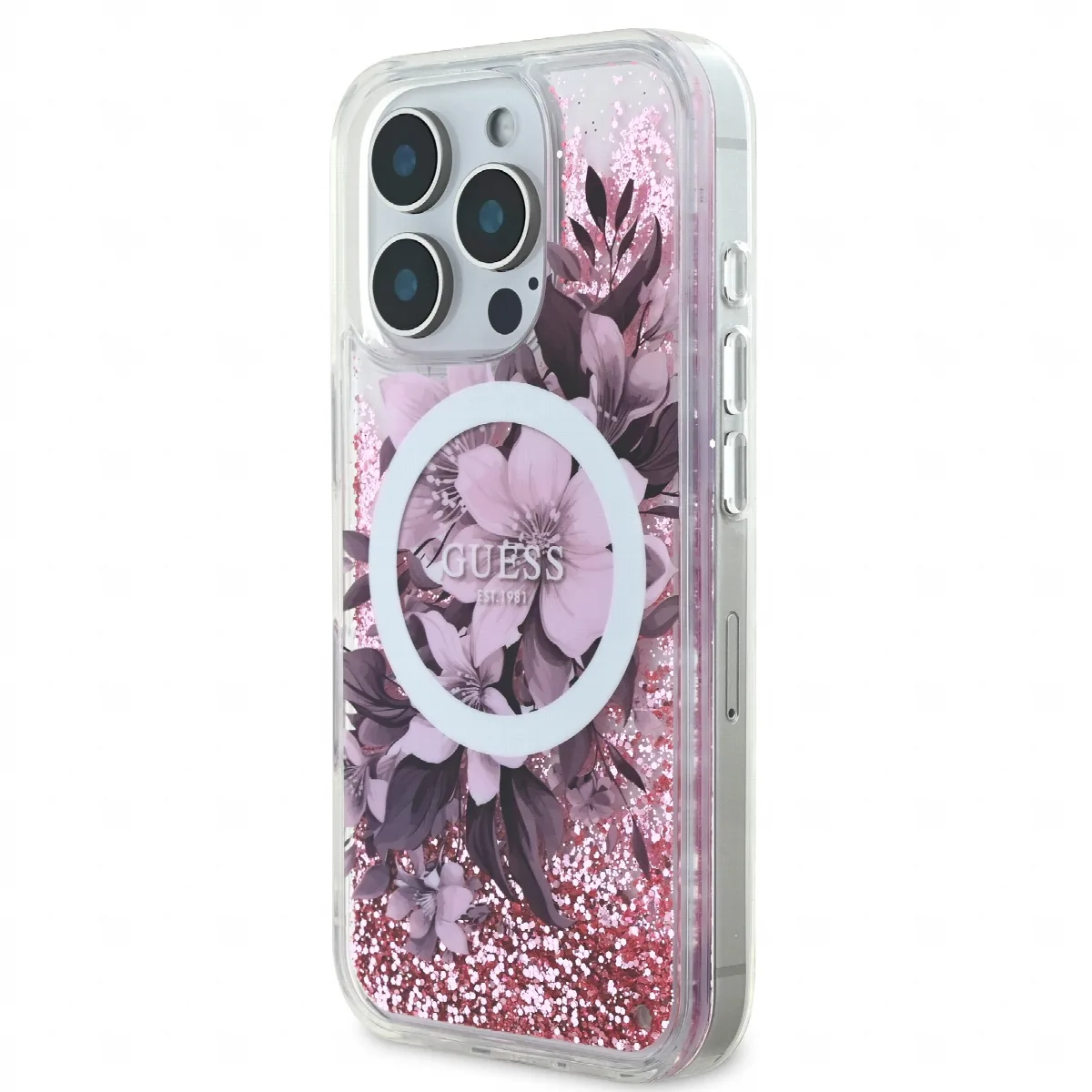 Guess Magsafe “Liquid Glitter Flower" Hard Case Θήκη προστασίας από σκληρό πλαστικό – iPhone 16 Pro Ροζ – GUHMP16LLFMWTP – εικόνα 4