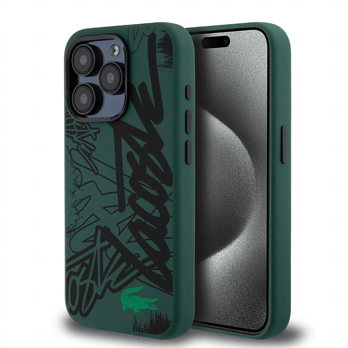 Lacoste Graffiti Hard Case Θήκη προστασίας από Liquid σιλικόνη για iPhone 15 Pro Πράσινο/Μαύρο