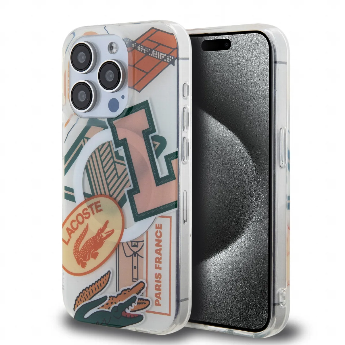 Lacoste Magsafe Double Layer Patch Hard Case Θήκη προστασίας από Σιλικόνη για iPhone 15 Pro White/Orange