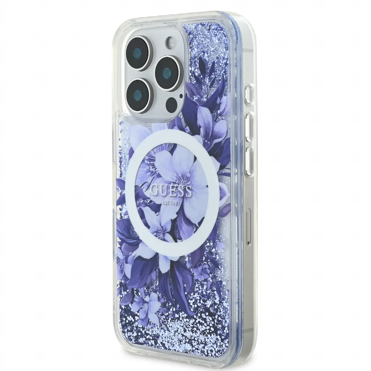 Guess Magsafe “Liquid Glitter Flower" Hard Case Θήκη προστασίας από σκληρό πλαστικό – iPhone 16 Pro Μωβ – GUHMP16LLFMWTU – εικόνα 4