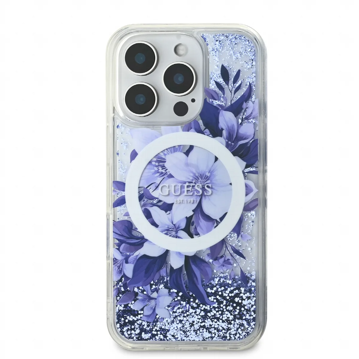 Guess Magsafe “Liquid Glitter Flower" Hard Case Θήκη προστασίας από σκληρό πλαστικό – iPhone 16 Pro Μωβ – GUHMP16LLFMWTU – εικόνα 3