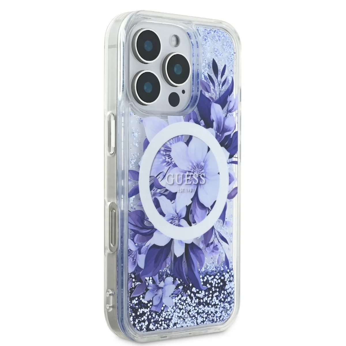 Guess Magsafe “Liquid Glitter Flower" Hard Case Θήκη προστασίας από σκληρό πλαστικό – iPhone 16 Pro Μωβ – GUHMP16LLFMWTU – εικόνα 2