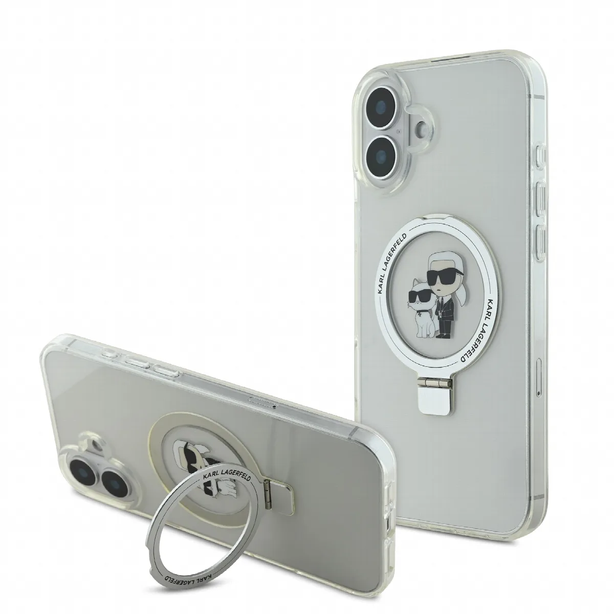 Karl Lagerfeld Magsafe Ringstand Case “Karl + Choupette's Head” Θήκη προστασίας από σκληρό πλαστικό για iPhone 16 Plus Διάφανη –