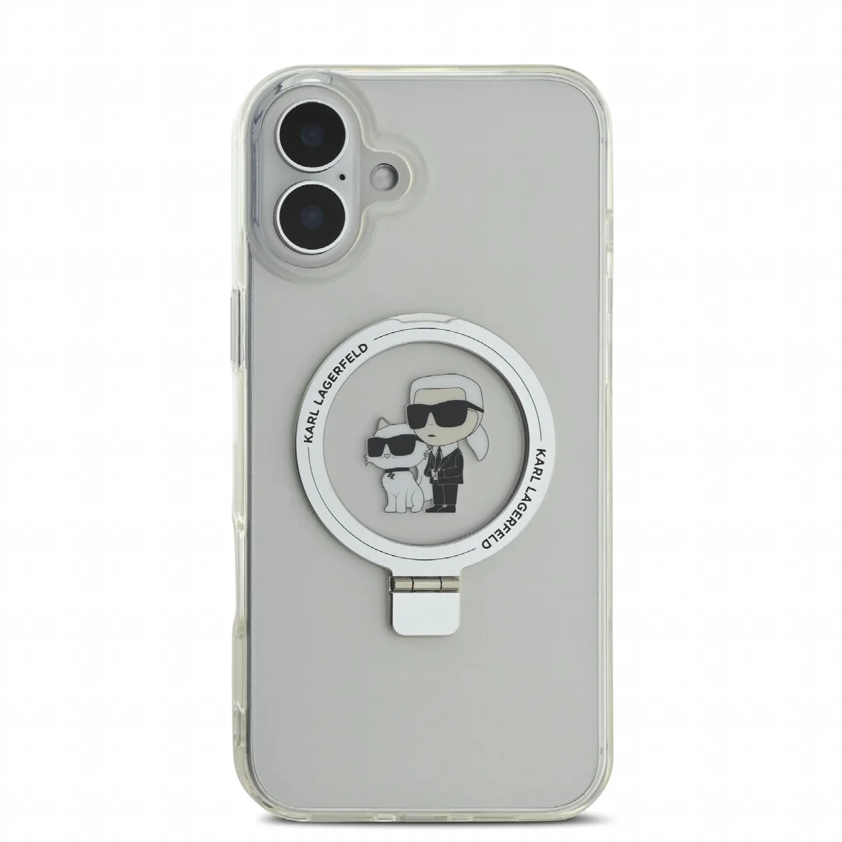 Karl Lagerfeld Magsafe Ringstand Case “Karl + Choupette's Head” Θήκη προστασίας από σκληρό πλαστικό για iPhone 16 Plus Διάφανη – – εικόνα 3