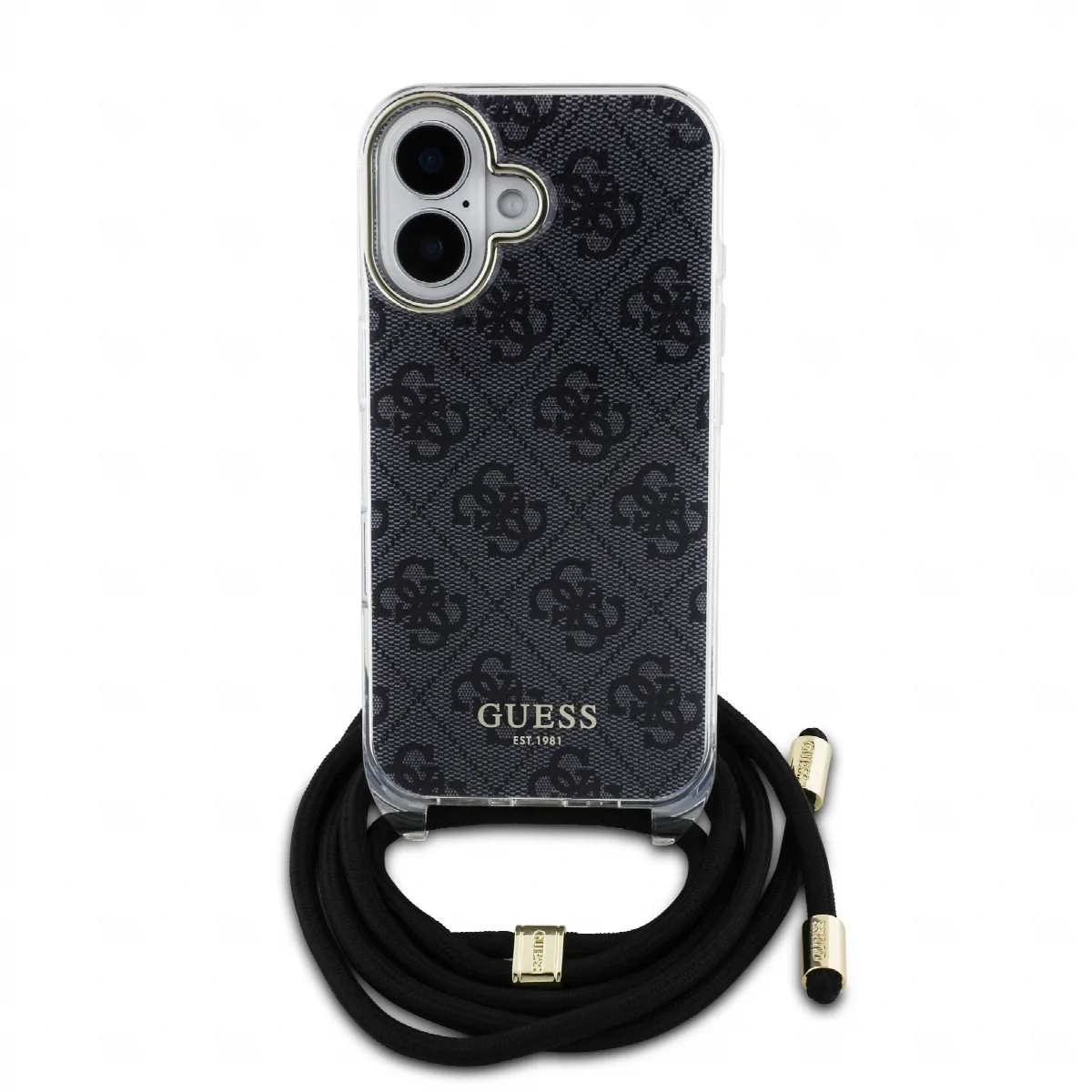 Guess "4G Logo Collection" Crossbody Hard Case Script Metal Logo Θήκη προστασίας από σιλικόνη με λουράκι – iPhone 16 Μαύρο – GUH – εικόνα 4