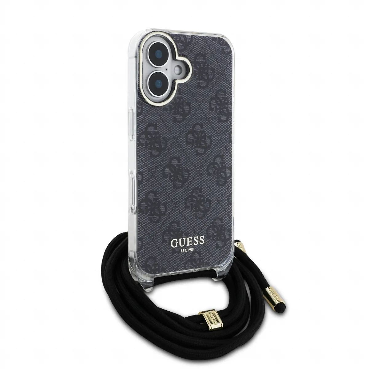 Guess "4G Logo Collection" Crossbody Hard Case Script Metal Logo Θήκη προστασίας από σιλικόνη με λουράκι – iPhone 16 Μαύρο – GUH – εικόνα 3