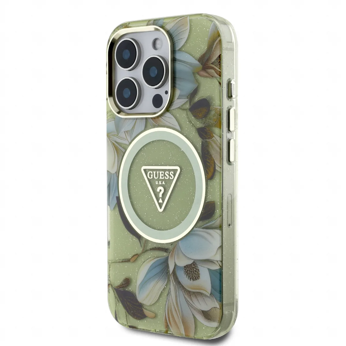 Guess - IML Glitter Magnolia Triangle Logo MagSafe Θήκη για iPhone 16 Pro – Green – εικόνα 2