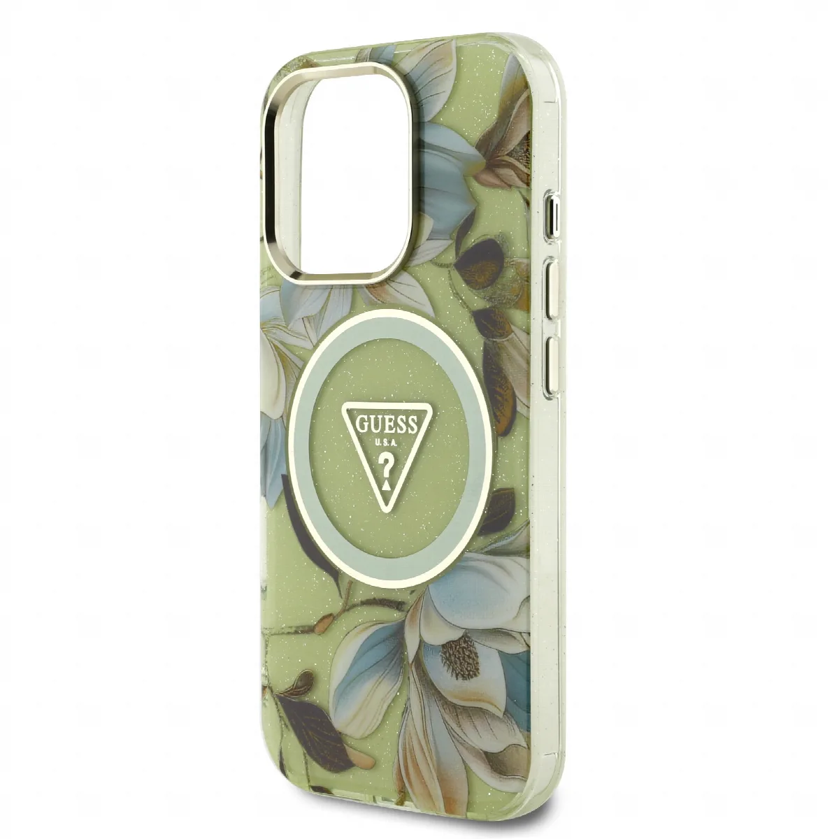 Guess - IML Glitter Magnolia Triangle Logo MagSafe Θήκη για iPhone 16 Pro – Green – εικόνα 4