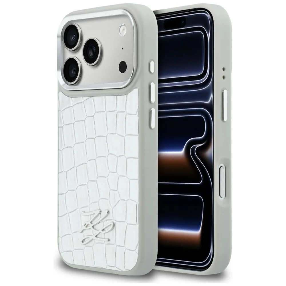 Karl Lagerfeld Croco Kl Script Logo Magsafe για iPhone 17 Pro Max - Ασημί