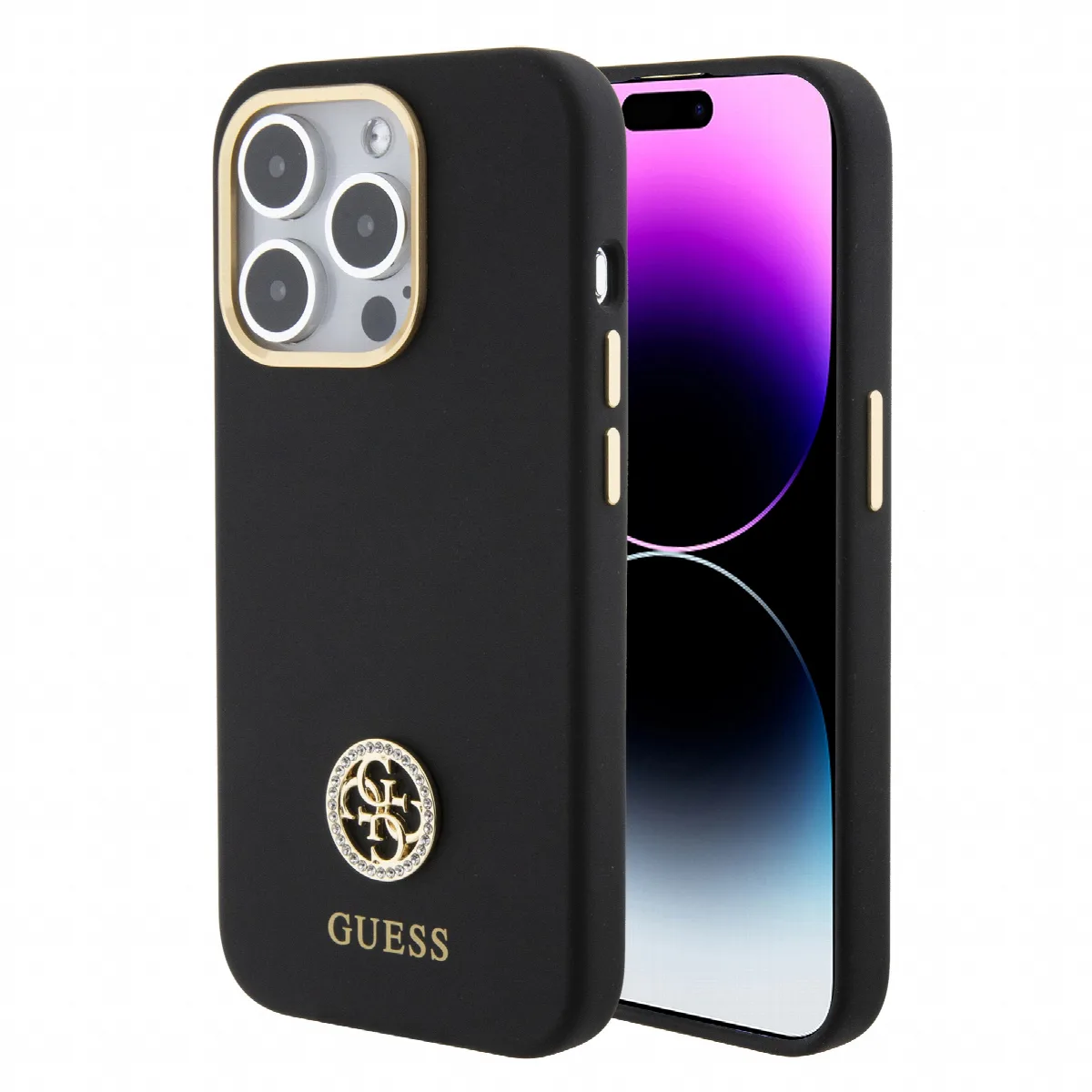 Guess "4G Strass Logo Collection" Case Θήκη προστασίας από σιλικόνη – iPhone 15 Pro Max Black – GUHCP15XM4DGPK