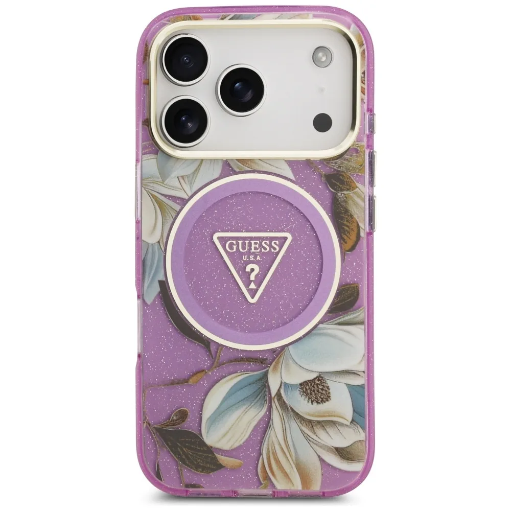 Guess Iml Glitter Flowers Triangle Magsafe Case για iPhone 18 Pro / 17 Pro - Purple – εικόνα 4