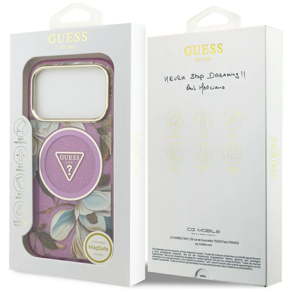 Guess Iml Glitter Flowers Triangle Magsafe Case για iPhone 18 Pro / 17 Pro - Purple – εικόνα 2