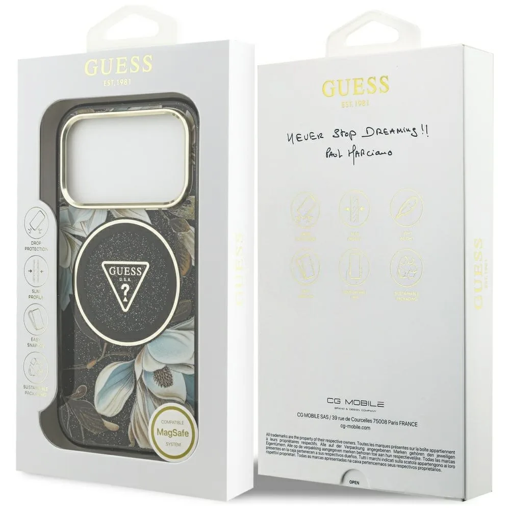 Guess Iml Glitter Flowers Triangle Magsafe Case για iPhone 18 Pro / 17 Pro - Black – εικόνα 2
