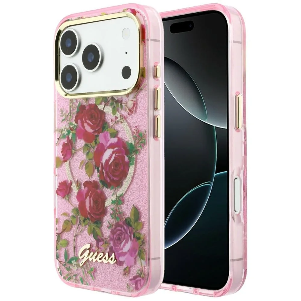 Guess Iml Glitter Blossom Roses Case για iPhone 18 Pro / 17 Pro - Pink