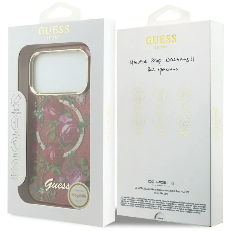 Guess Iml Glitter Blossom Roses Case για iPhone 18 Pro Max / 17 Pro Max - Burgundy – εικόνα 5