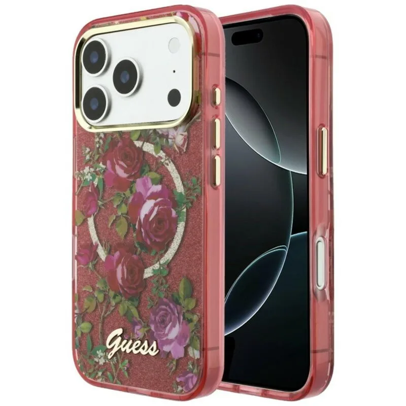 Guess Iml Glitter Blossom Roses Case για iPhone 18 Pro Max / 17 Pro Max - Burgundy