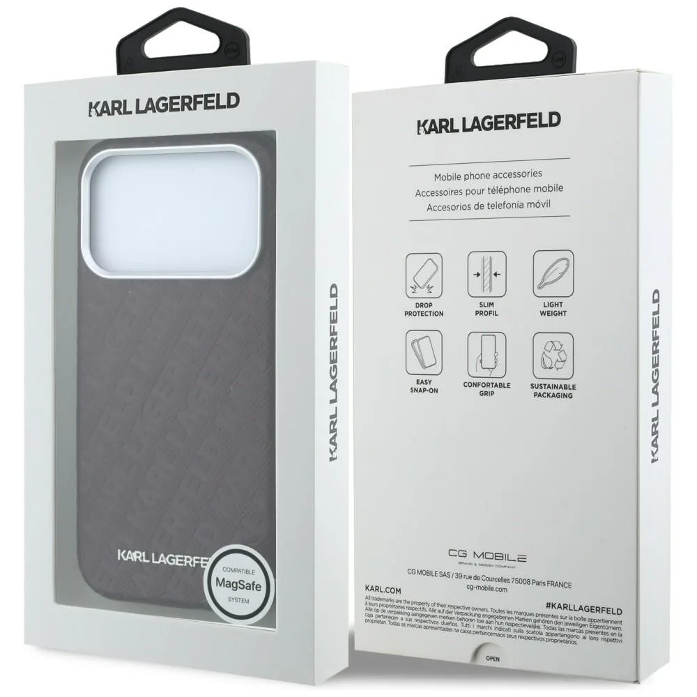 Karl Lagerfeld Grained Allover Logo Metal Elongated Magsafe Case για iPhone 17 Pro /18 Pro - Burgundy – εικόνα 5