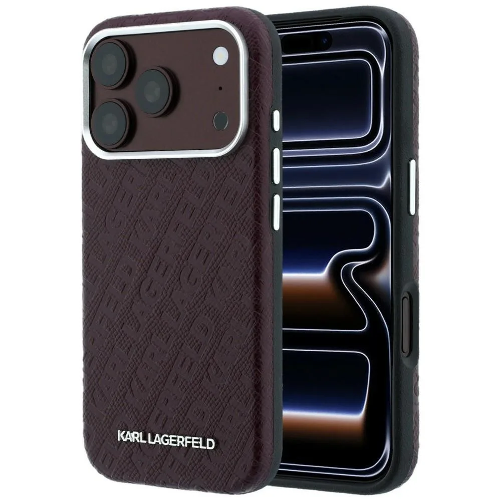 Karl Lagerfeld Grained Allover Logo Metal Elongated Magsafe Case για iPhone 17 Pro /18 Pro - Burgundy