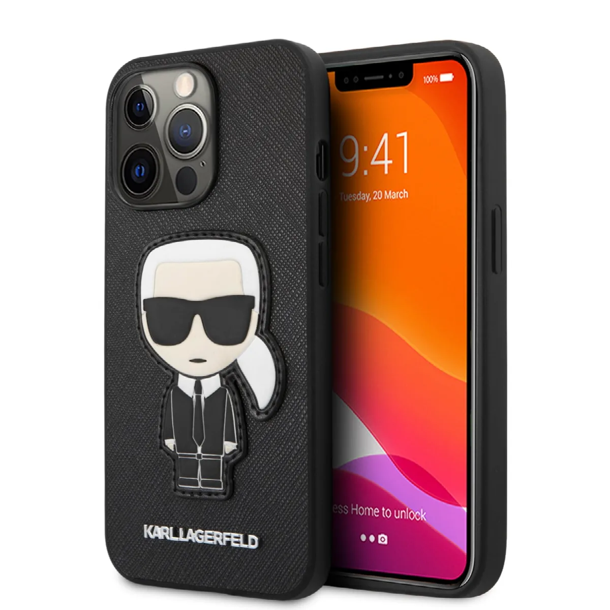 Karl Lagerfeld Ikonik Patch Saffiano Hard Case Θήκη προστασίας από δερματίνη – iPhone 13 Pro μαύρο – KLHCP13LOKPK