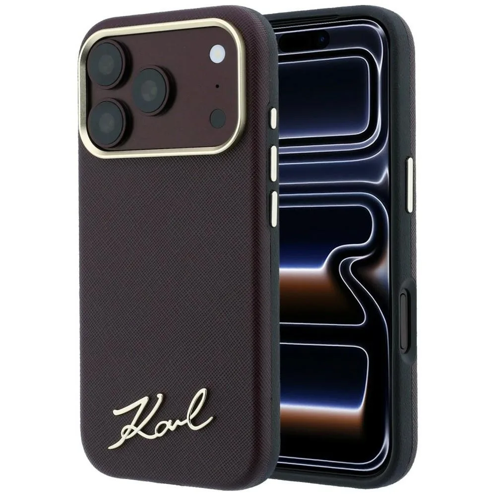 Karl Lagerfeld Saffiano Small Script Metal Logo Magsafe Case για iPhone 17 Pro / 18 Pro - Burgundy
